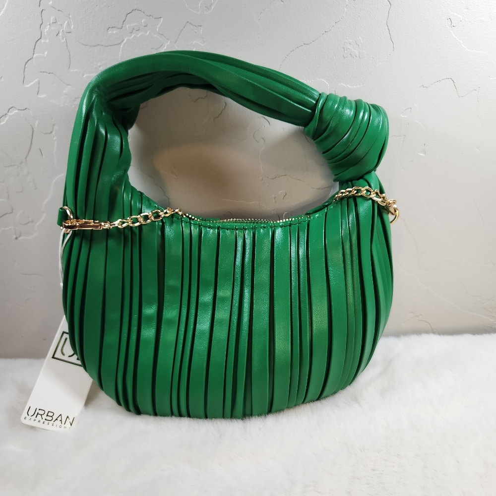 NWT Urban Expressions Pleated Knot Handle Bag | Green | Crossbody Chain - Picture 2 of 8
